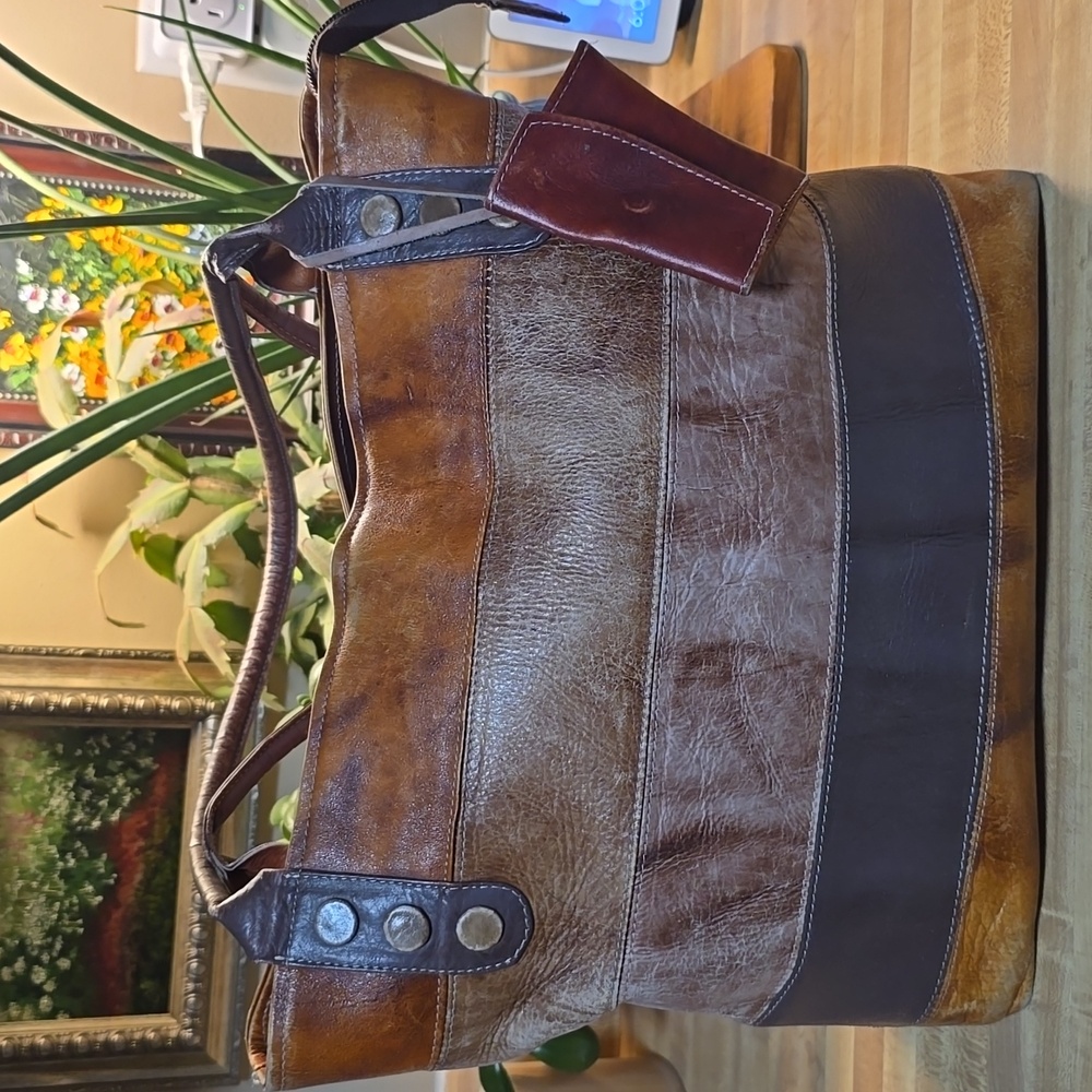 Large Stylish Brown Distressed Vegan Leather Tote Bag (Rehab)